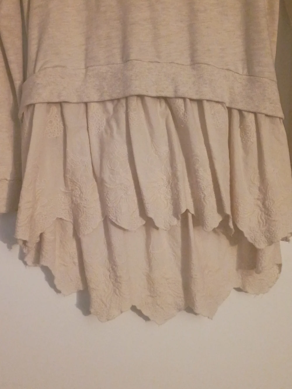 Free People Cream Ruffle-Hem Hooded Sweatshirt